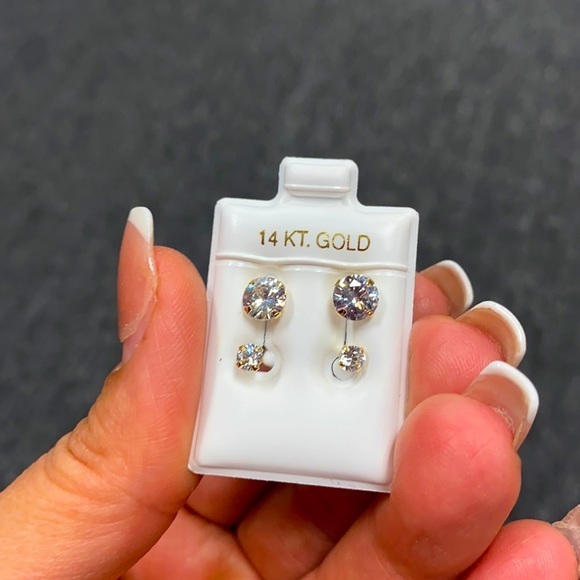 14K yellow Gold double stud CZ Earrings